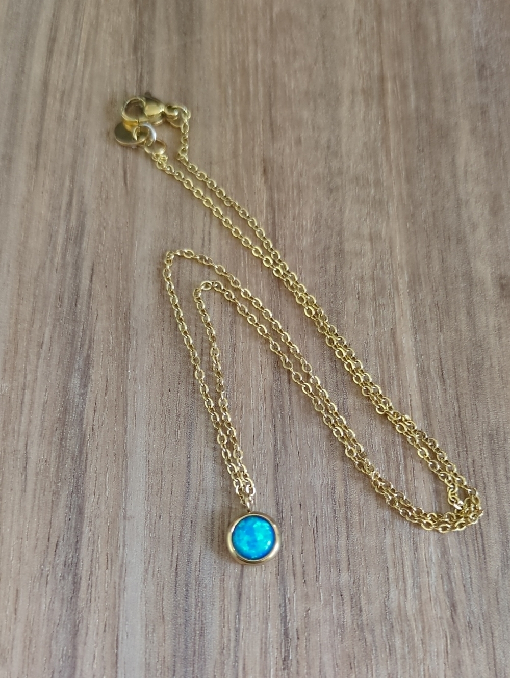 18k Gold Plated Chain Necklace with Blue Opal Pendant